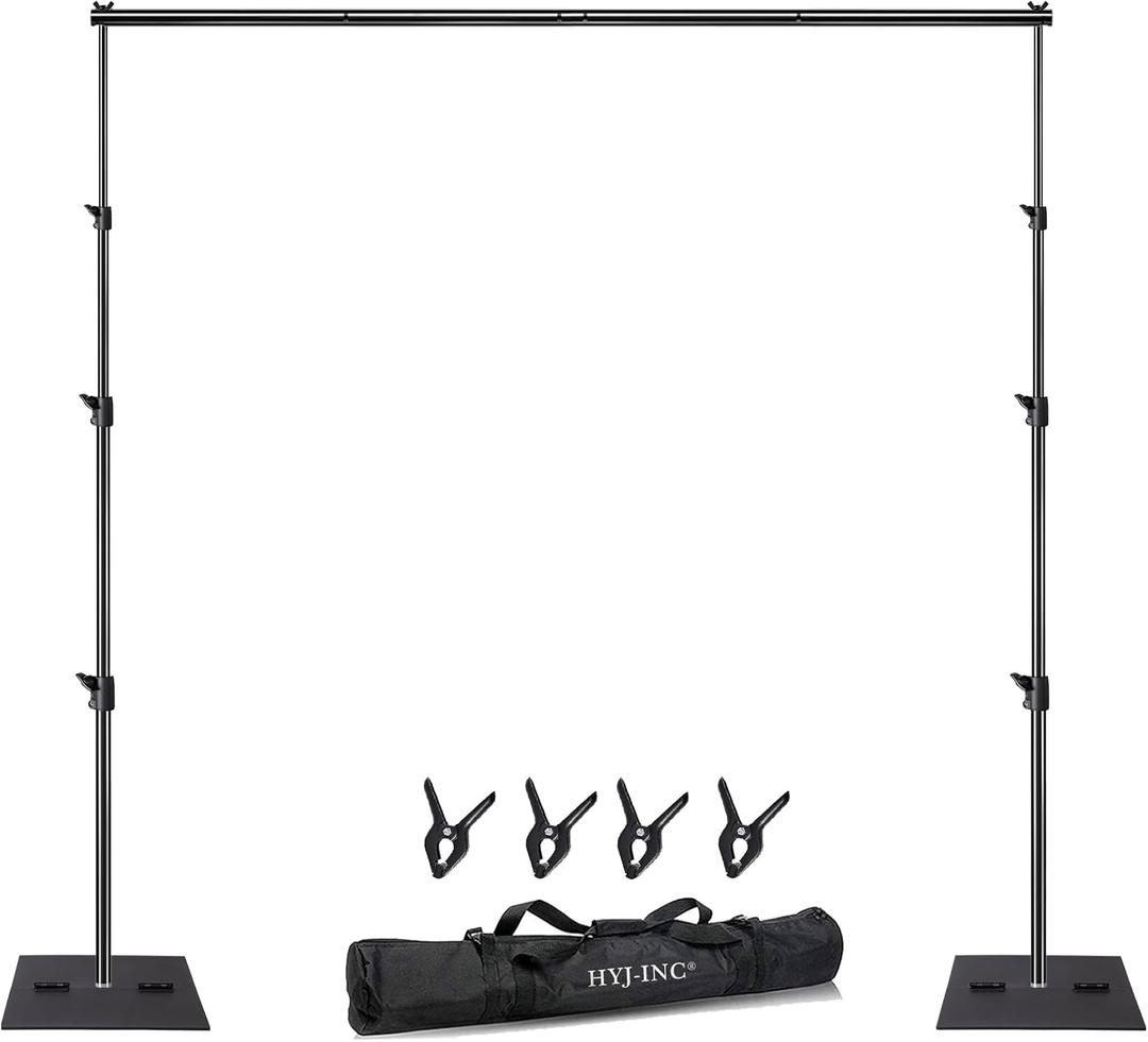 HYJ-INC Heavy Duty Backdrop Stand Pipe and Drape Photography Backdrop Stand Kit Adjustable Photo Background Stand 10ft x 10ft with Metal Base, 4 Clamps,Carrying Bag for Photography Video Studio