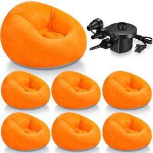 Realspring 6 9 12 Pcs Inflatable Bean Bag Chairs for Adults with Electric Air Pump, Blow up Couch Folding Portable Inflatable Couch Lazy Sofa for Outdoor Movie Night Camping(Orange,6 Pcs)