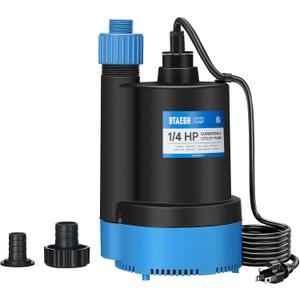 1/4 HP Submersible Water Pump 1800GPH Small Sump Pump Thermoplastic Electric Portable Transfer Utility Pump Clean for Swimming Pool Basement Garden Pond