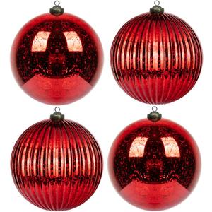 KI Store Large Red Christmas Ball Ornaments 6-Inch 4pcs Hanging Tree Ornament Decorations Shatterproof Vintage Mercury Balls