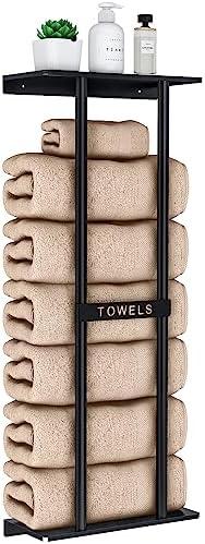 STWWO Bathroom Towel Storage Rack, Towel Racks for Bathroom Wall Mounted 30 inch with Shelf Can Holds 6 Large Towels, Wall Towel Rack for Rolled Towels, Black