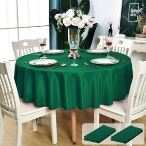 2 Pack Green Round Tablecloth Waterproof Stain Resistant Wrinkle Free Table Cloth 210GSM Polyester Washable Wipeable Circle Table Cover for Party, Banquet, Wedding (60 inch, 2 Pcs)