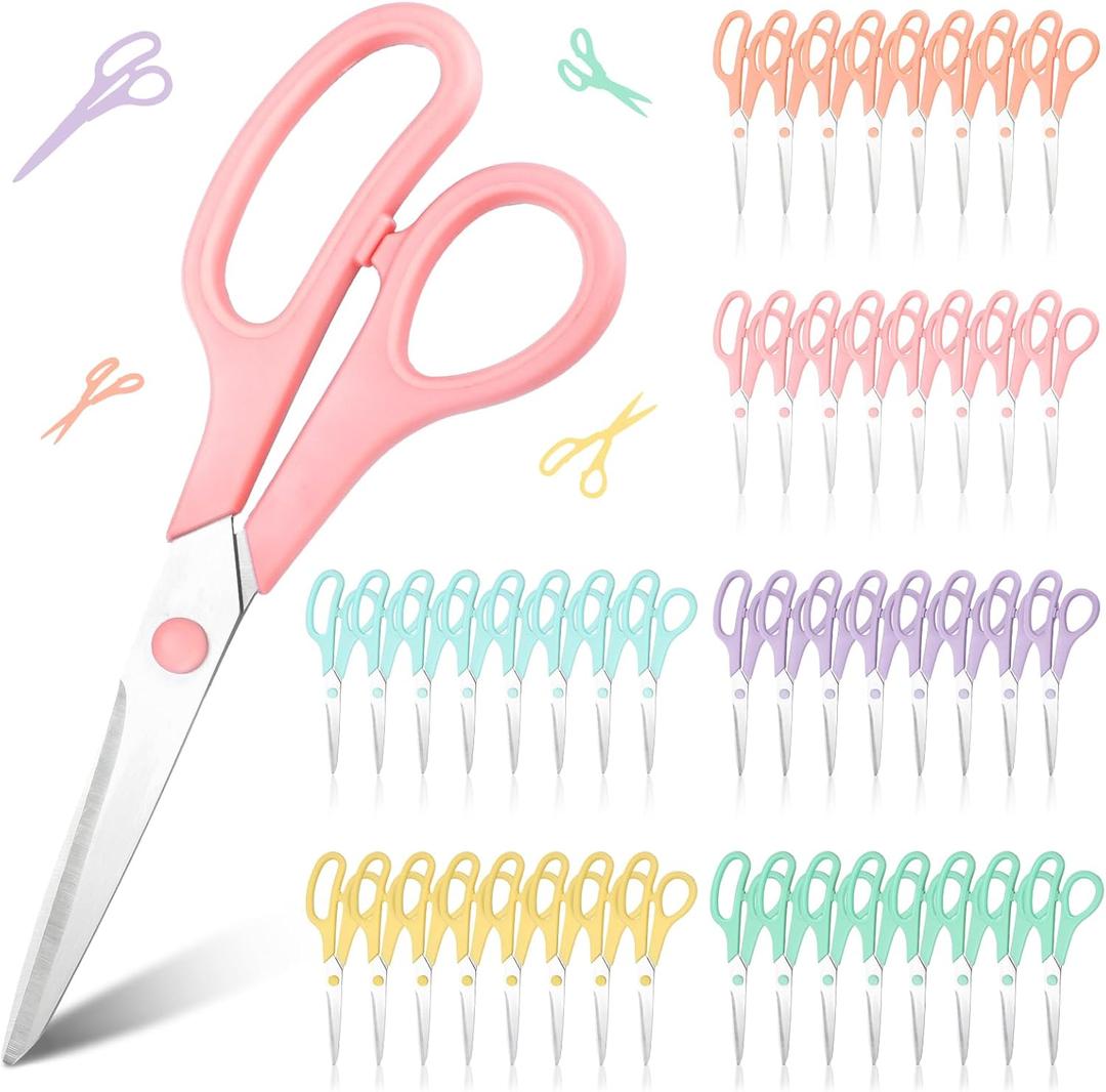 Lasnten 48 Pack Scissors Bulk 8" All Purpose Comfort-grip Handles Sharp Scissors for Office Home School Student Teacher Craft Sewing Fabric, 6 Colors(Pastel Color)