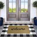 2 Pcs Door Mat100% Coco Coir Welcome Doormat + 27.5" x 43" Buffalo Black and White Plaid RugSpring Front Porch Entryway Decor Indoor Outdoor Floor Mats