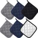 6 PCS Cotton Pot Holders for Kitchen Heat Resistant Hot Pads Square Potholders Set Oven Mitts Trivets Black Blue Grey Kitchen Accessories