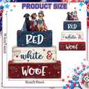 4 Pcs 4th of July Dogs Decorations 250th Anniversary Patriotic Memorial Tabletop Decor Red White Blue Table Centerpieces Wood Block American Independence Day Sign for Tiered Tray Home Shelf