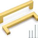 Probrico 5 Pack Gold Cabinet Pulls Square Kitchen Cabinet Hardware 5 Inch(128mm) Hole Center Modern Drawer Handles Brushed Brass Drawer Pulls for Cupboard