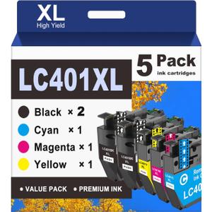 GoToners LC401XL Ink Cartridges Compatible for Brother LC401 Work with Brother MFC-J1010DW MFC-J1012DW MFC-J1170DW Printer (5, Multicolor, XL)