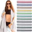 Preboun 12 Pcs Turkish Cotton Beach Towel Bulk 40 x 71'' Oversized Turkish Beach Blanket Quick Dry Extra Large Pool Towel for Adult Absorbent Sand Free Towels for Bathroom Travel(Mix Color,Stripes)