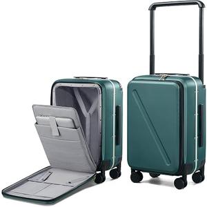 MILADA Wide Handle Carry On Luggage with Front Pocket Hardshell 20 Inch Front Opening Luggage with Spinner Wheels TSA Lock Aluminium Suitcase Airline Approved Carry-On Travel Luggage, Blackish Green