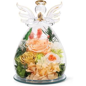 Gifts for Women Birthday Preserved Rose Forever Flower in Glass Angel Figurines Fresh Flowers for Delivery Prime for Mom Real Colorful Roses for Grandma Sister Wife Her from Daughter (Champagne (Rose, Austin, Baby's Breath, Hydrangea))