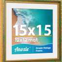 Vintage 15x15 Frame, Antique Gold Photo Frames with Plexiglass Front, Ornate Square 15x15 Picture Frame Display 12x12 with Mat or 15 x 15 Frame Without, Wall Décor,1 Pack, Green