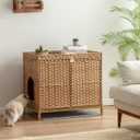 SETVSON Cat Litter Box Enclosure Furniture, Hidden Handwoven Rattan Litter Box with Mat, Large Cat House with Metal Heightened Feet, 30.3 x 18.3 x 28 Inches, Indoor for Living Room, Bedroom Natural