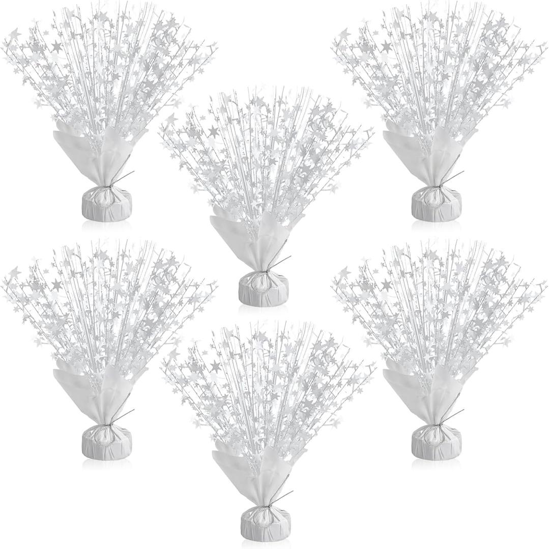 6 Pack Metallic Foil Spray Centerpiece, Glittery Party Star Table Decoration Burst Centerpieces for Birthday Wedding New Year Party Celebration Decoration (White, Little Star)