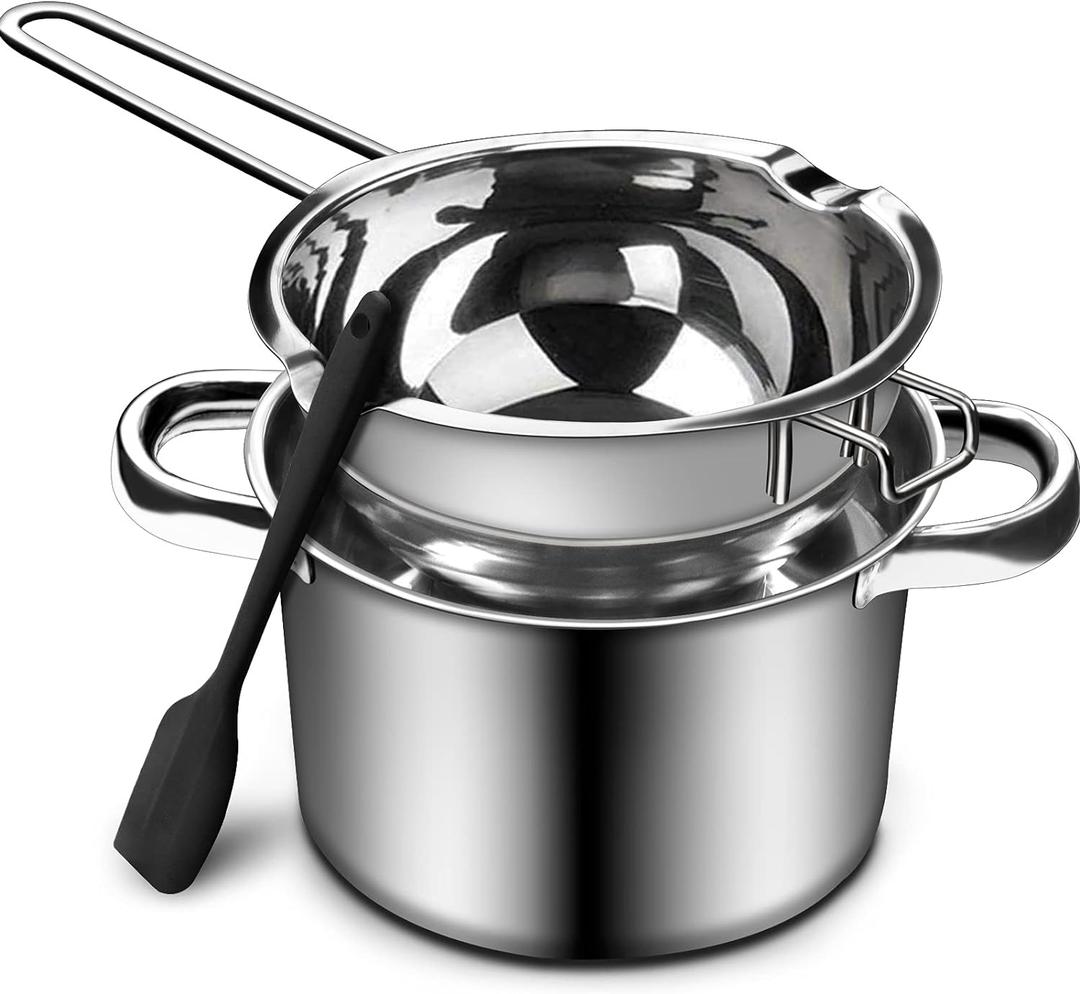 1QT Double Boiler Chocolate & Candy Melting Pot - 304 Stainless Steel, Soap, Wax - Silicone Spatula Included (1000ml+2200ml)