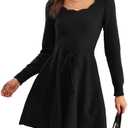 RIHOAS Womens Sweater Dress Long Sleeve A Line Flowy Fall Winter Casual Elegant Babydoll Sweater Mini Dresses, Size S