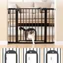 Babelio Upgraded Baby Gate with Cat Door, 29-43" Auto Close Durable Dog Gate for Stairs, Doorways and House, Easy Walk Thru Safety Gate with Pet Door Includes 4 Wall Cups, Black