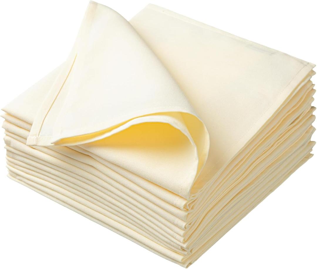 Solution-Dyed 100% Polyester Cloth Napkins  Durable, Easy-Care Cloth Napkin for Restaurants & Eventss, 20"x20", Light Beige, Set of 12