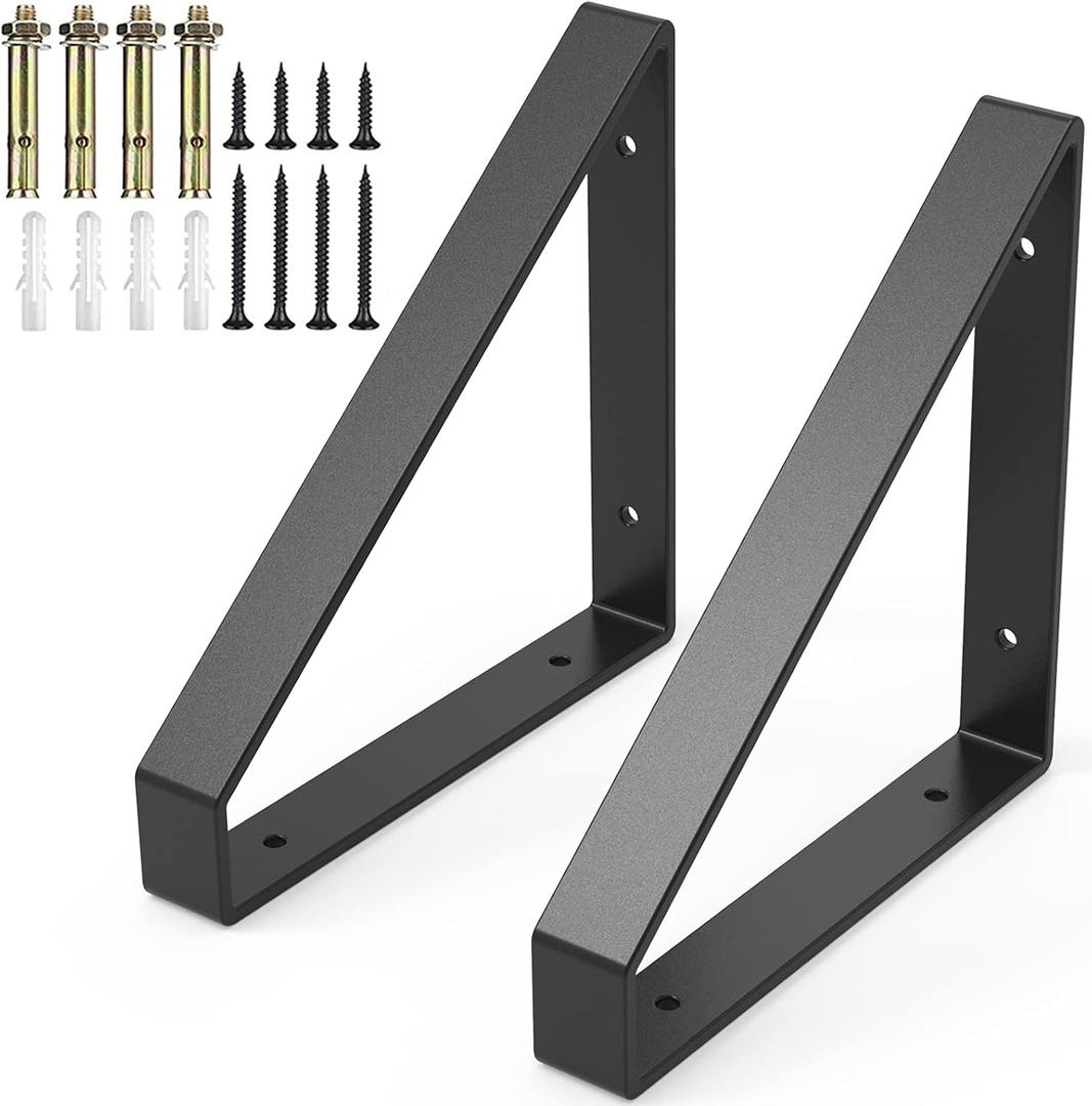 2PCS Heavy Duty Shelf Brackets,8" Metal Wall Brackets Steel Triangle Bracket,300lbs Load Garage Workshop Home Shelf Brackets,Industrial Shelf Supports