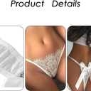 2 x G String Thongs for Women T-back Lace Underwear Low Waist V-Shape Sexy Panties for women, Bow Lingerie, 2 Pack (L)