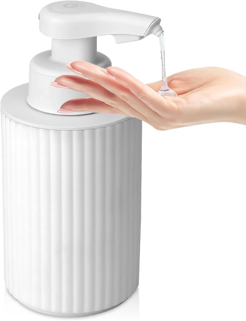 Automatic Soap Dispenser Liquid Touchless: 9oz White Plastic - Rechargeable Electric Smart 3 Level Adjustable Auto Hand Soap Dispenser - Dish Bathroom Kitchen (White Gel Type)