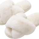 Evshine Women's Fuzzy Slippers Cross Band Memory Foam House Slippers Open Toe, 38-39