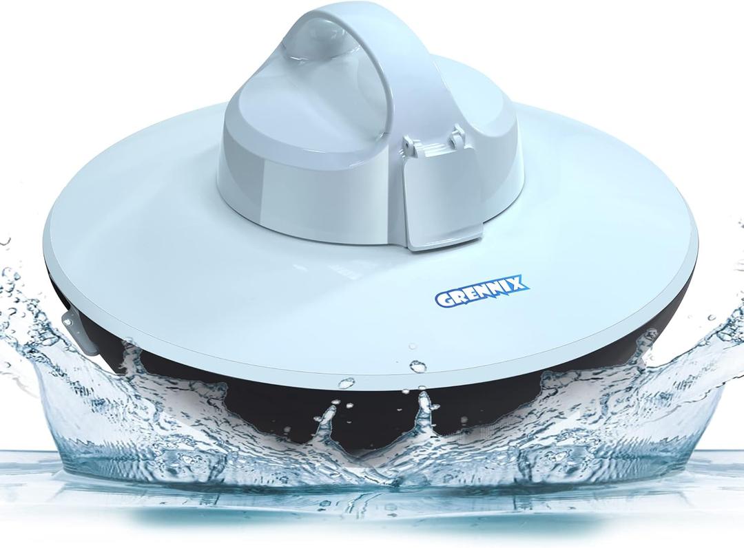 Grennix Robot Pool Cleaner - Cordless Robotic Pool Vacuum for Above Ground & In-Ground Swimming Pool Self-Docking Automatic Underwater Skimmer with Strong Suction, Top Handle - Arctic Blue 
