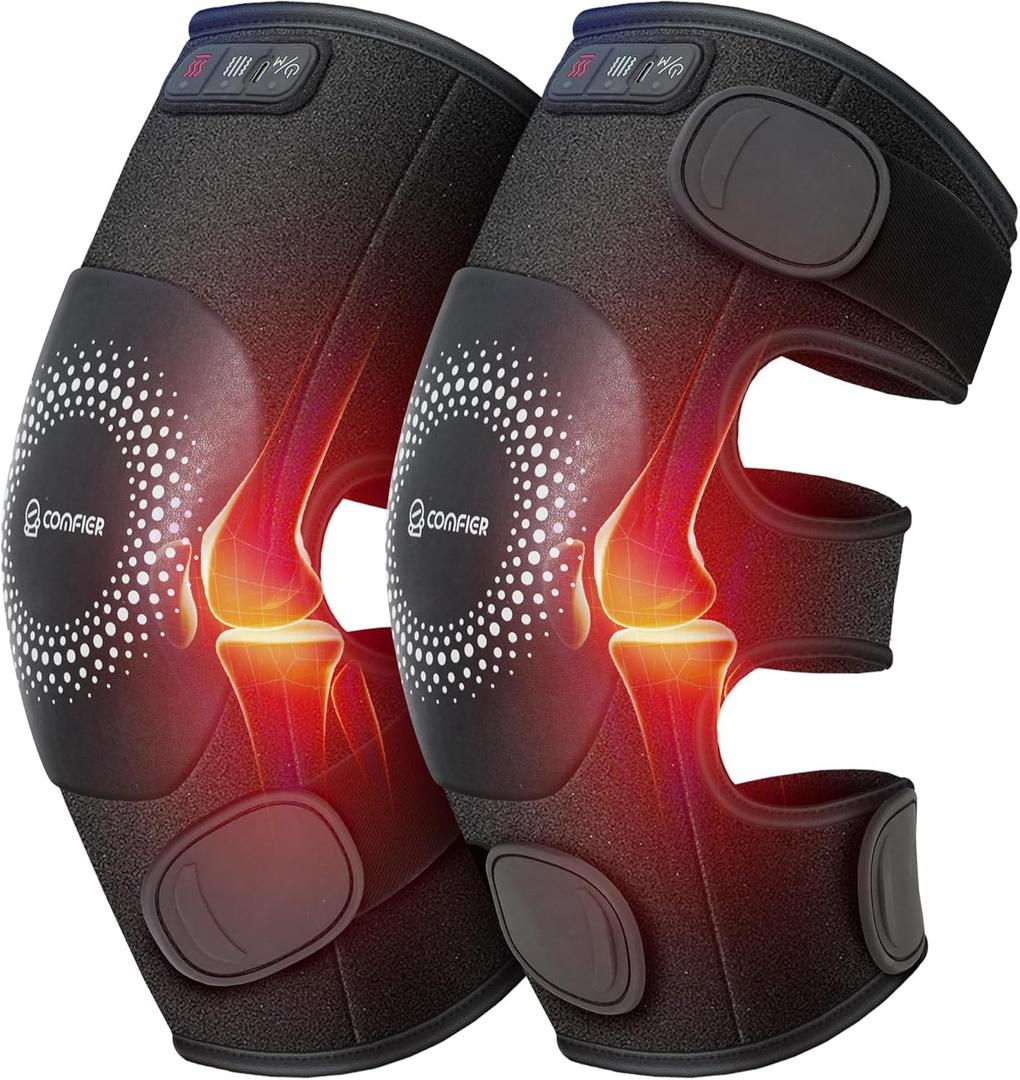 COMFIER Cordless Knee Massager with Heat and Vibration for Pain Relief, Graphene Heating pad for Knee with 3 Heat Levels & 5 Massage Modes, Rechargeable Heated Massage Knee Brace (Black)