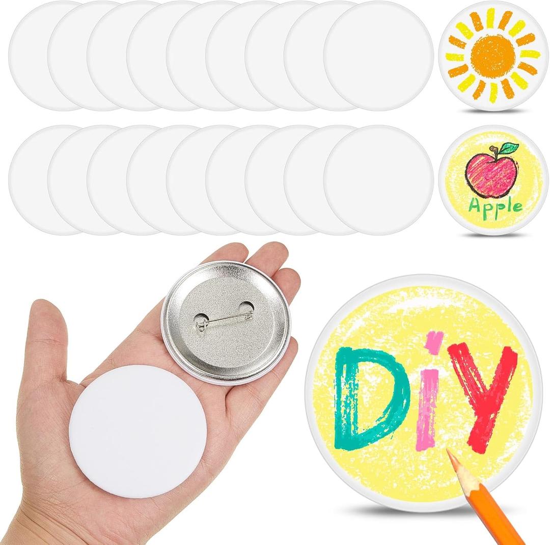 XunYee 40 Pcs Blank White Button Pins 2.25 Inch/ 58 mm DIY Craft Button with White Pins Design Making Kit for Crafts Valentines Supplies, DIY Badges