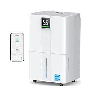 5000 Sq.Ft Most Efficient Energy Star 2025 Dehumidifier, Max 80 Pints/D Smart Compressor Dehumidifier, Smart APP WiFi Control with Drain Hose & 1.45 Gal Tank for Basement, Bedroom, Home, Bathroom