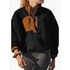 Aoang Womens Oversized Sherpa Jacket Fuzzy Fleece Teddy Coat with Pockets Colorblock L