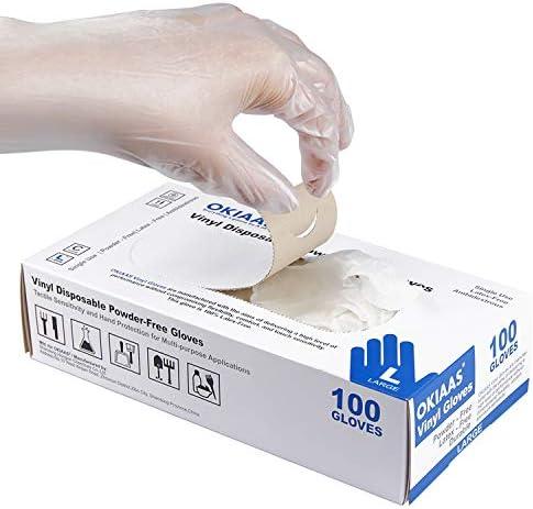 Pack of 2 OKIAAS Disposable Gloves M, Food Safe | Latex-Free and Powder-Free Clear Vinyl Gloves for Cooking, Food Prep, Household Cleaning | Medium,100 Counts/Box