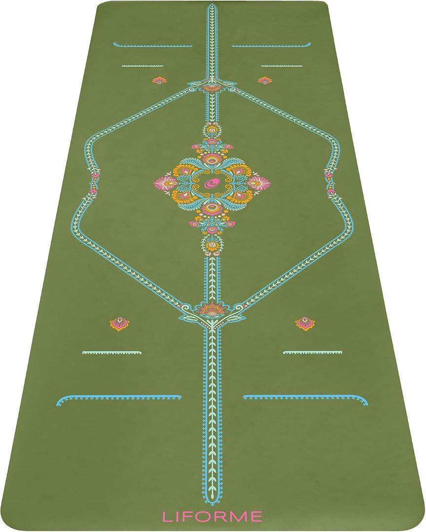 Liforme Printed Yoga Mat - Patented Alignment Design, Ultimate Grip | Eco-friendly, Non-Toxic, Sweat-Resistant, long, wide, 4.2mm thick mat for comfort, recommended for Hot Yoga, Free Yoga Bag