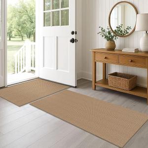 EARTHALL Area Rug Runner Sets 2x5 Ft Washable Kitchen Mats for Floor Non Slip Rubber Backed Kitchen Rugs Braided Indoor Floor Carpet for Entryway, Hallway, Kitchen, Bedroom, Orange/Tan/Brown, Pack of 3 