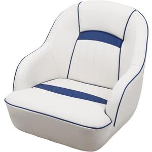 Seamander Pontoon Captains Bucket Boat Seat,Injection Molded Plastic Frame, Plush Foam Padding, Marine Grade Vinyl, 5x5 or 5x12 inch Mounting Pattern (White/Pacific Blue)