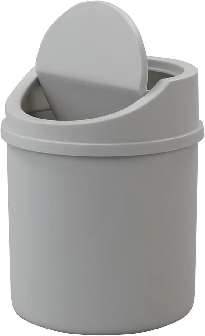 0.5 Gallon Plastic Mini Garbage Can, Tiny Garbage Can with Swing Lid, Gray