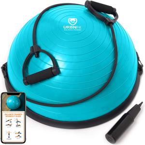 URBNFit Half Balance Ball - Yoga Ball Balance Trainer for Core Stability & Full Body Workout at Home or Gym - Resistance Bands, Pump and Exercise Guide Included (Teal)