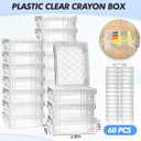 Suzile 60 Pcs Plastic Crayon Boxes with Snap Lids Clear Crayon Organizers and Storage Container, Bulk Stackable Pen Pencil Case for Art Crafts Classroom Office(Clear)
