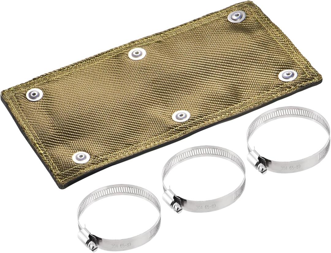 Titanium Pipe Shield 6" x 12" Exhaust Heat Shield, Two-layer Material Design Heat Protection up to 1350F, Protects Heat Sensitive Components, Hoses, Lines, and Electrical Wiring