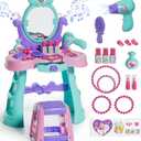 Lehoo Castle Kids Vanity Table and Chair Set with Mirror Light Music, Toddler Girls Makeup Table with Stool  Hair Dryer, Pretend Play Princess Dress Up Vanity Set, Birthday Gifts for 3 Year Old Girl (Pink)