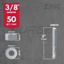 3/8" x 3" Zinc-Plated Wedge Anchors for Concrete and Cement | Heavy-Duty 3/8 Concrete Anchors (Box of 50)