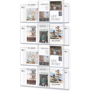4 Pack 21" Clear Acrylic Magazine Holder Wall Mount Hanging Bookshelf Magazine Rack Brochure Holder for Waiting Room, Living Room, Office, Home Display