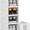 Shoe Storage Box, No-Assembly 6 Tiers Foldable Shoe Organizer with Clear Door, Space-saving Shoe RackSturdy Clear Plastic Stackable Sneaker Container