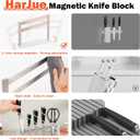 HarJue Magnetic Knife Block with Marble Base, Stainless Steel Magnetic Knife Holder Stand without Knives Powerful Magnetic knife Strip for kitchen Countertop Knife Storage (Brushed Nickel)