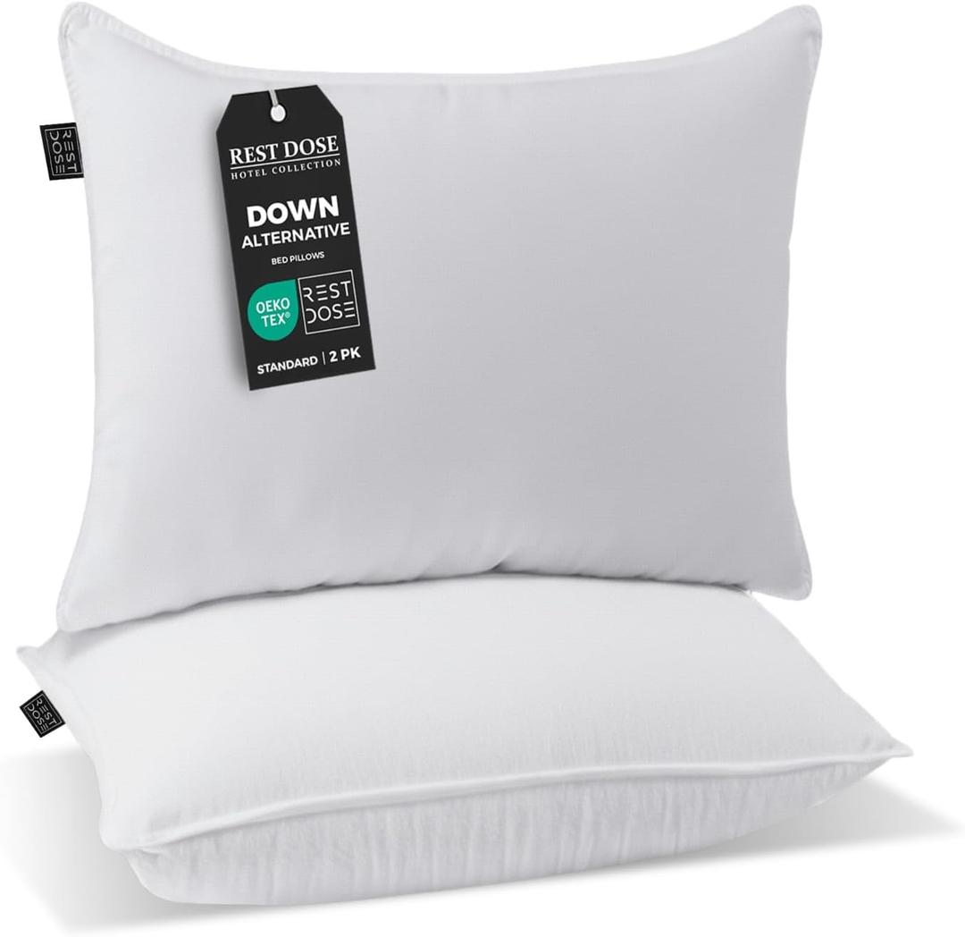 Bed Pillows for Sleeping, Set of 2 Cooling, Hotel Quality with Soft Down Alternative Fill for Back, Stomach & Side Sleepers (Queen)