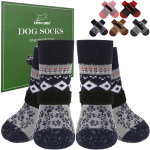 EXPAWLORER Anti Slip Dog Socks to Prevent Licking Paws, Soft Dog Boots & Paw Protectors, Dog Booties for Hardwood Floors, Shoes for Small Medium Large Senior Dogs, Navy S (Thickened Blue(4 PCS))