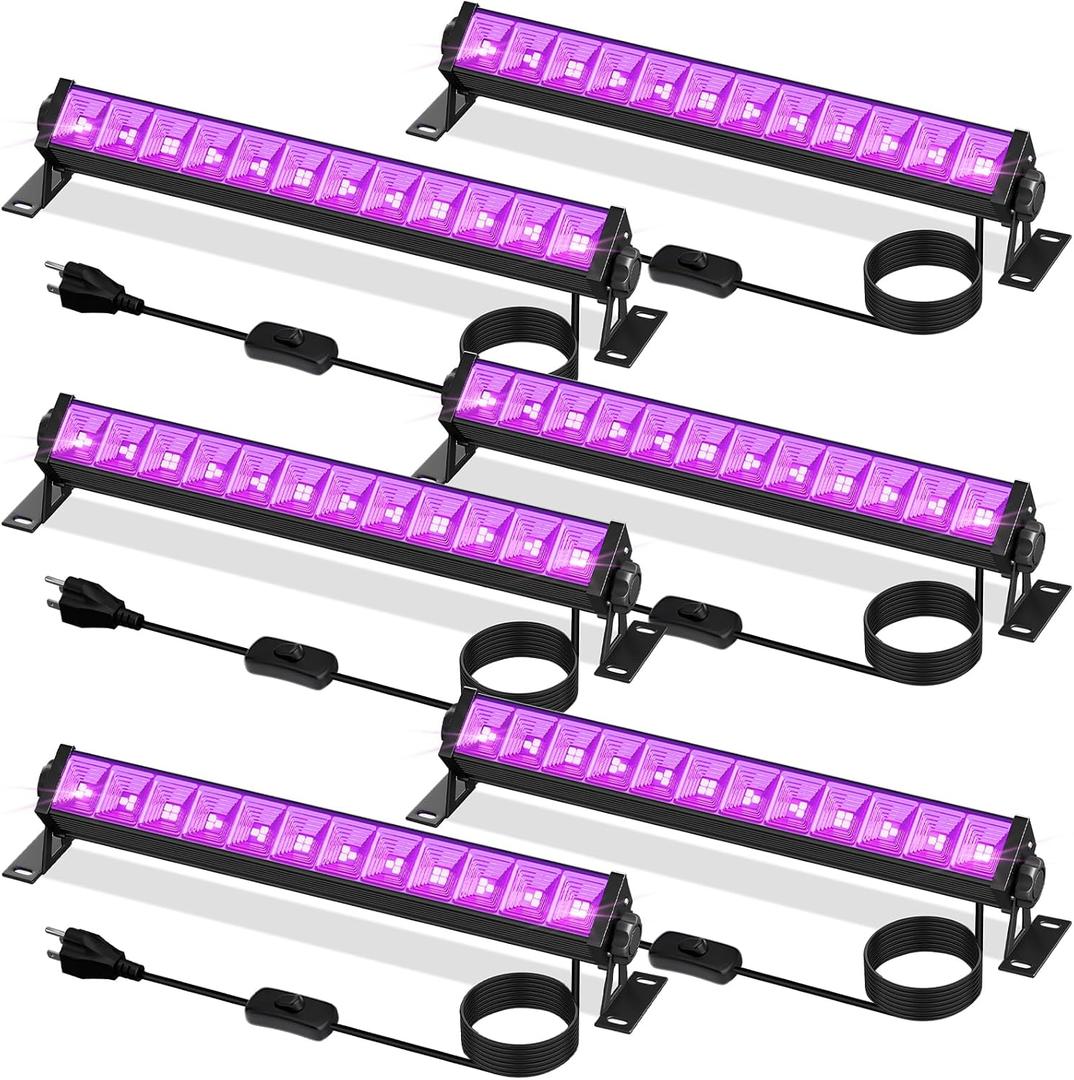 40W Black Light Bar, LED Blacklight with 6FT Cord & Switch, Black Lights for Glow Party, Halloween, Birthday, Body Paint, Bedroom, Classroom, Light Up Large Space, 6 Pack