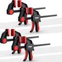 6" Bar Clamps for Woodworking, 4-Piece One-Handed Clamp/Spreader, Light-Duty Quick-Change F Clamp with 170 lbs Load Limit