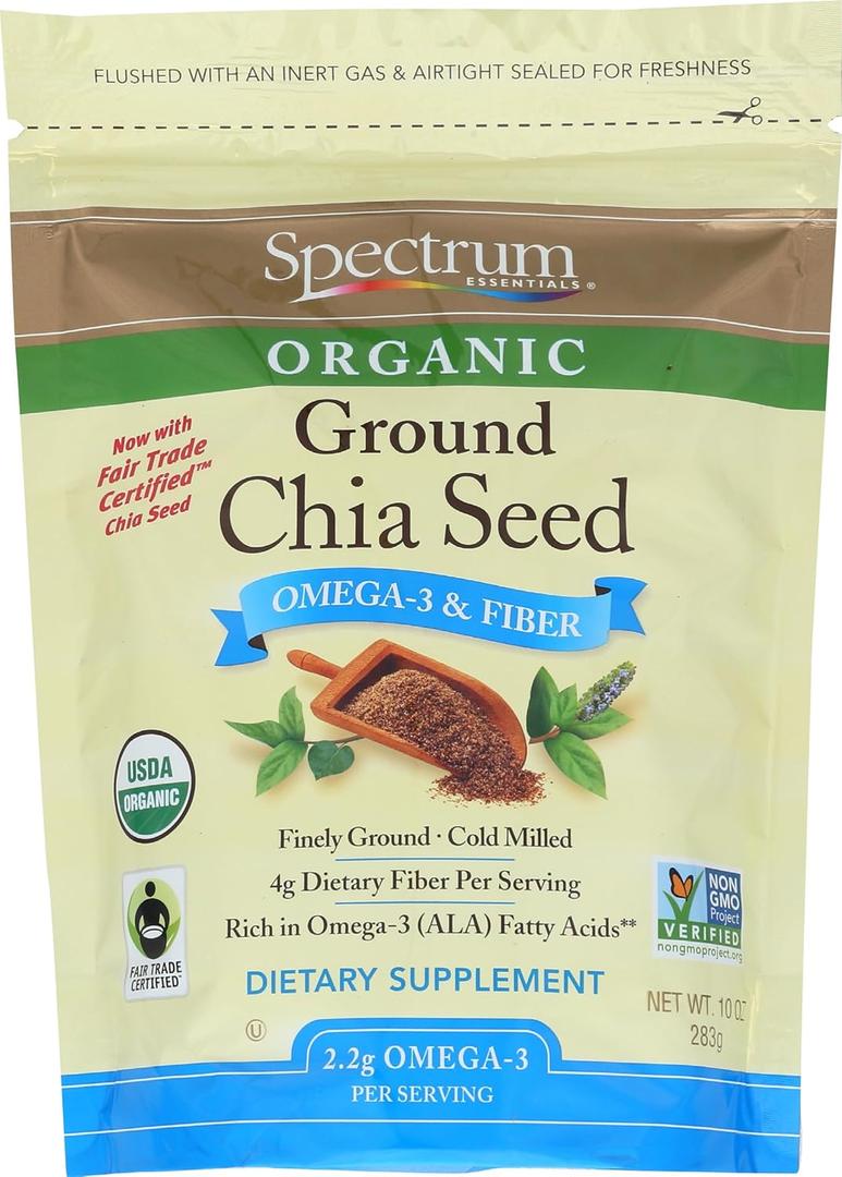 Spectrum Essentials Organic Ground Chia Seed, 10 oz (EXP 09/25/25)