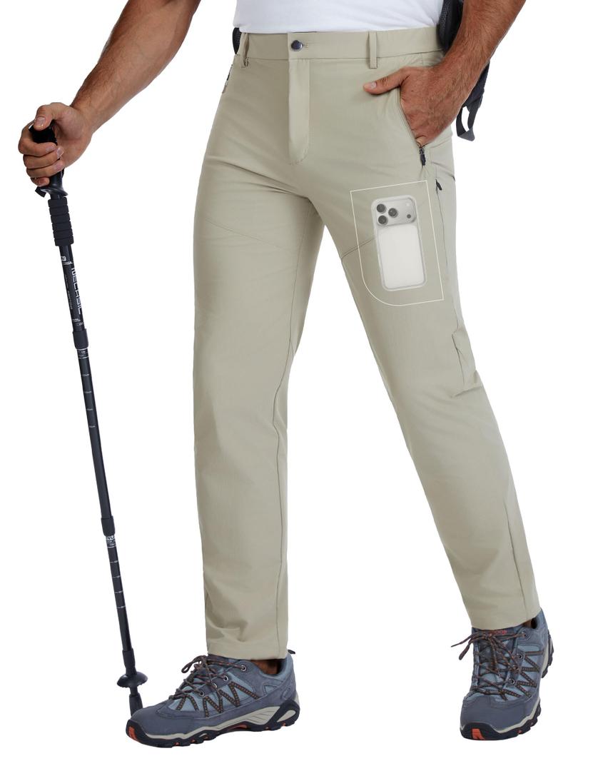 BLUE CHILL Mens Hiking Pants with 4 Zipper Pockets Stone 36W30L